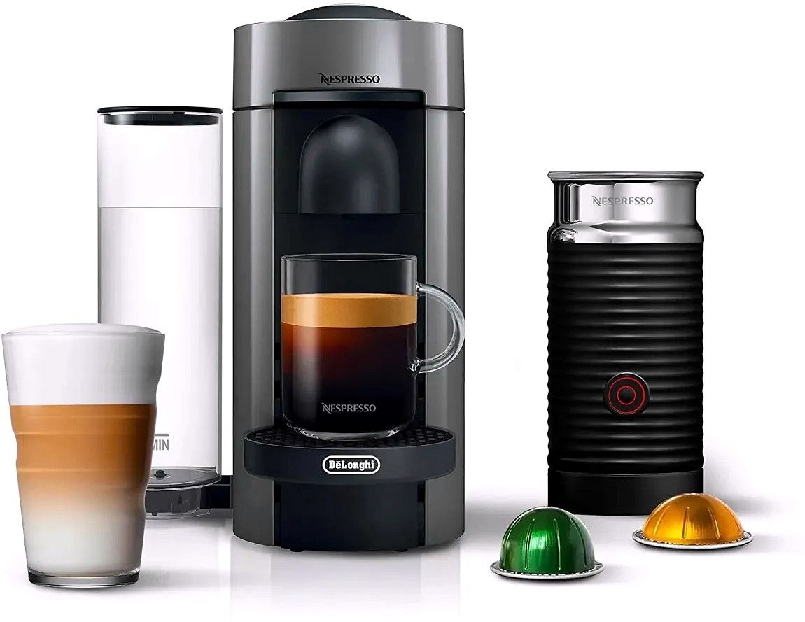 2026 Nespresso Vertuo Plus Kaffee- und Espressomaschine von De'Longhi, Grau, mit Aeroccino Milchaufschäumer