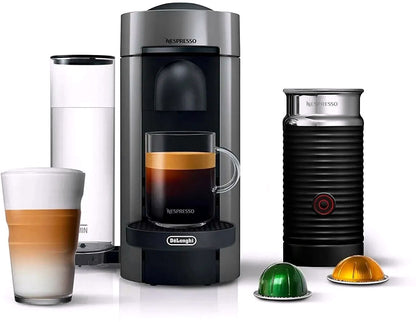 2026 Nespresso Vertuo Plus Kaffee- und Espressomaschine von De'Longhi, Grau, mit Aeroccino Milchaufschäumer