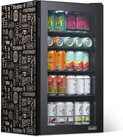 2026 Getränkekühlschrank | Freistehender Kühlschrank für 126 Dosen mit Glastür mit Scharnier rechts | Mini-Getränkekühlschrank, perfekt für Bier, Wein, Limonade und kühlere Getränke