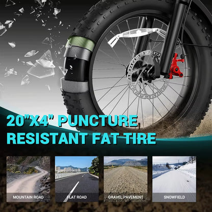 2026 TST F002 Faltbares Elektrofahrrad, 1000W Motor, 48V herausnehmbarer Akku 10,4Ah, 40 Meilen Reichweite, 25 MPH, 20" Fatbike-Reifen, Gepäckträger hinten.