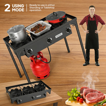 2026 3 Burner 225,000 BTU Outdoor Gas Propane Stove for Camping Cooking