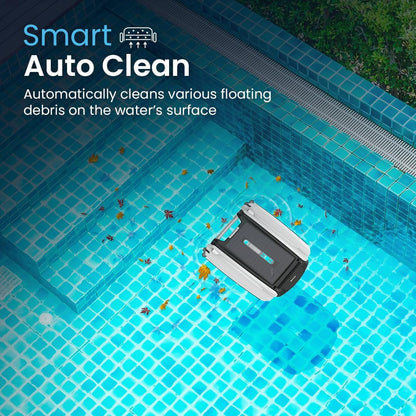 2026 Solarbetriebener automatischer Roboter-Skimmer-Reiniger für Pools mit 30 Stunden kontinuierlicher Reinigungsleistung durch Akkubetrieb und überarbeiteten, salz- und chlortoleranten Twin-Motoren (weiß)