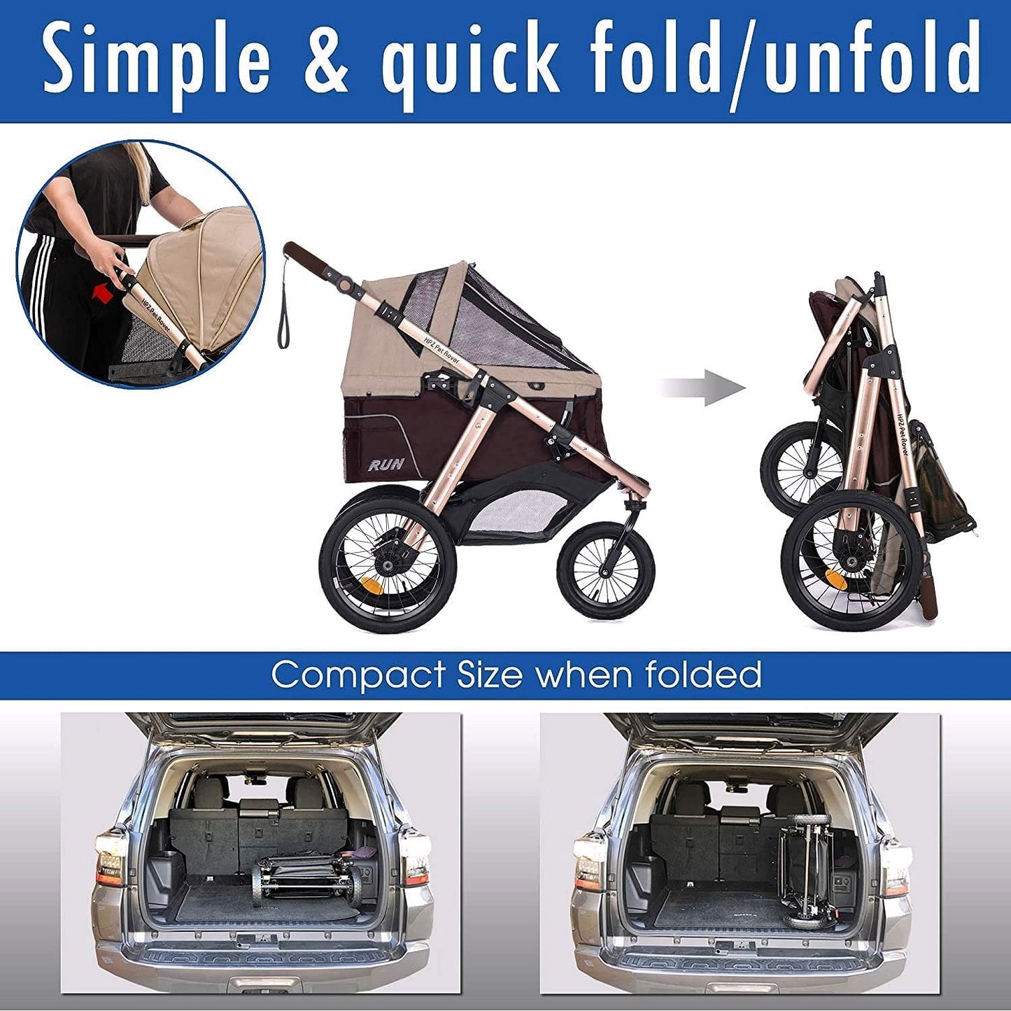 2026 Jogging-Sport-Tierbuggy mit Komfort-Gummirädern / Reißverschlusslosem Einstieg / Einhand-Schnellfaltung / Aluminiumrahmen für kleine & mittelgroße Hunde, Katzen und Haustiere (Grün Camouflage)
