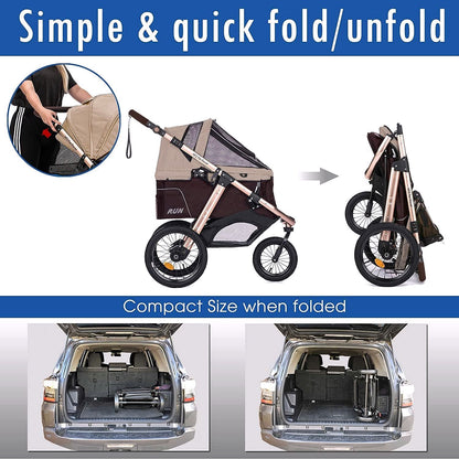 2026 Jogging-Sport-Tierbuggy mit Komfort-Gummirädern / Reißverschlusslosem Einstieg / Einhand-Schnellfaltung / Aluminiumrahmen für kleine & mittelgroße Hunde, Katzen und Haustiere (Grün Camouflage)