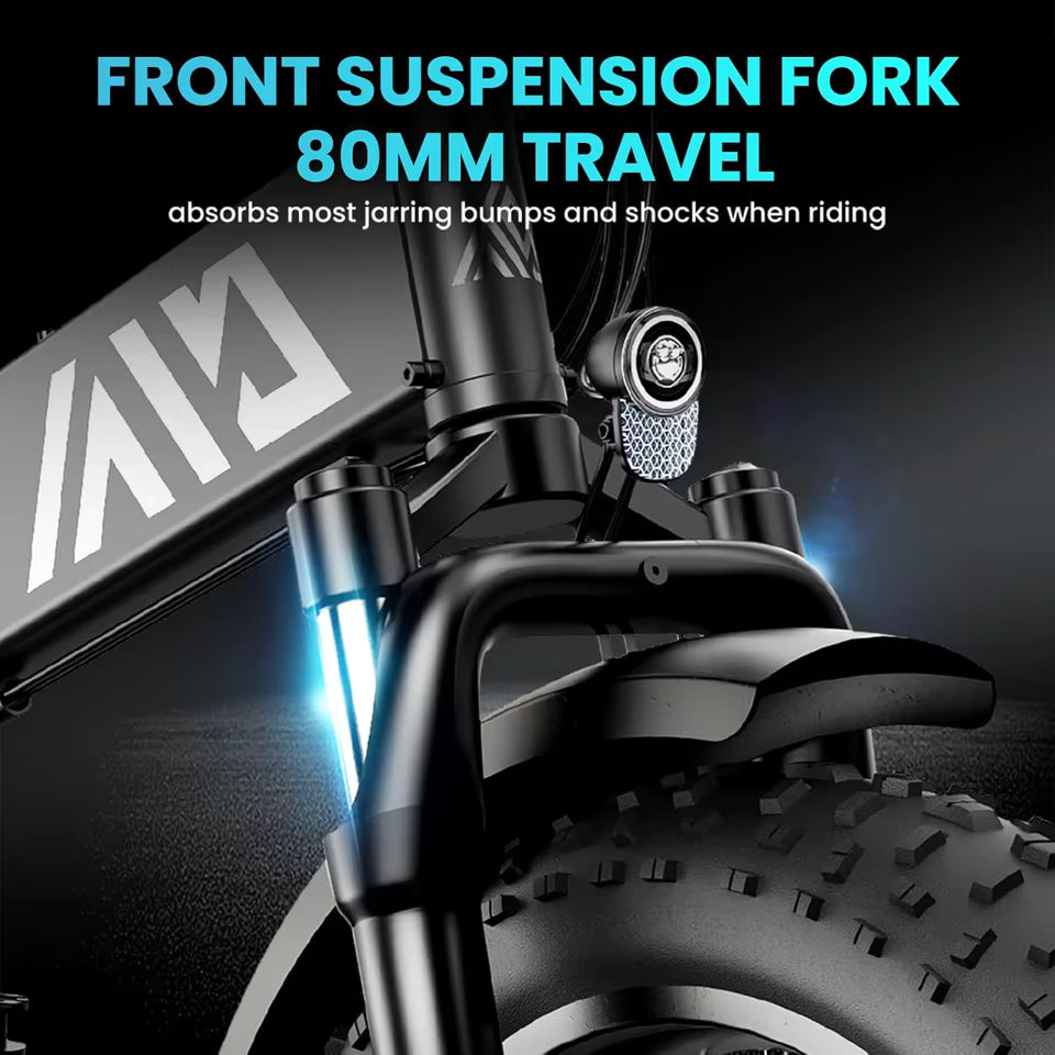 2026 TST F002 Faltbares Elektrofahrrad, 1000W Motor, 48V herausnehmbarer Akku 10,4Ah, 40 Meilen Reichweite, 25 MPH, 20" Fatbike-Reifen, Gepäckträger hinten.