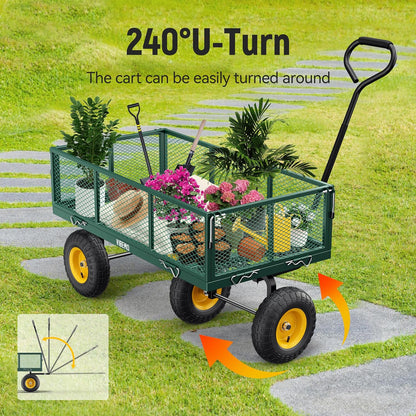 2026 Steel Garden Cart, 2-in-1 1400 lbs Heavy Duty Utility Wagon, with Removable Mesh Sides to Convert into Flatbed, 240° U-Turn 13" Pneumatic Tires Garden Wagon for Farm Yard Lawn Garden Camping