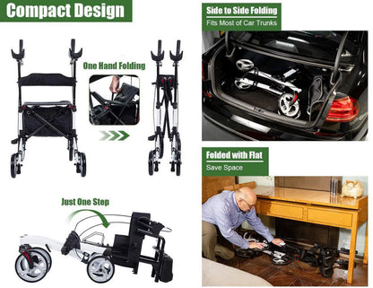 2026 BEYOUR WALKER Aufrechter Rollator, 10″ Räder, Verstellbare Armlehnen, Klappbares Design, Weiß – Mobilitätshilfe für Senioren
