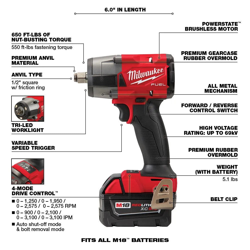 2026 2026 M18 FUEL 18V Akku-Kit Combo mit 7 Werkzeugen und 5,0 Ah Lithium-Ionen-Akku ohne Bürstenmotor