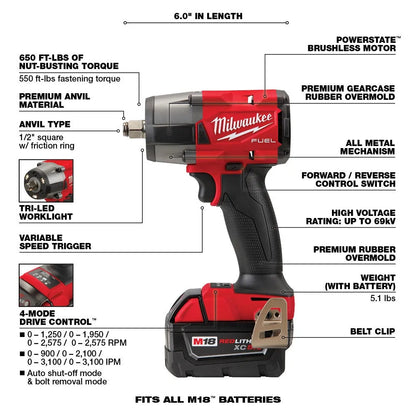 2026 2026 M18 FUEL 18V Akku-Kit Combo mit 7 Werkzeugen und 5,0 Ah Lithium-Ionen-Akku ohne Bürstenmotor