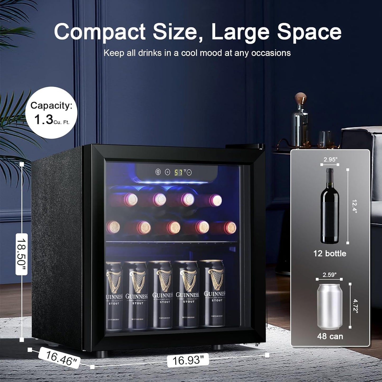 2026 Antarctic Star Weinkühler/-schrank für 36 Flaschen, Getränkekühlschrank, kleiner Mini-Weinkeller, Bier-/Sodabar-Kühlschrank, leiser Betrieb, Kompressor, Temperatureinstellung, freistehend, schwarz, 4,4 Kubikfuß
