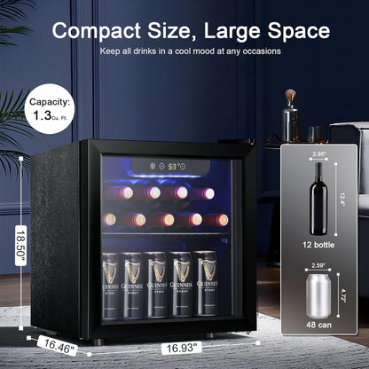 2026 Antarctic Star Weinkühler/-schrank für 36 Flaschen, Getränkekühlschrank, kleiner Mini-Weinkeller, Bier-/Sodabar-Kühlschrank, leiser Betrieb, Kompressor, Temperatureinstellung, freistehend, schwarz, 4,4 Kubikfuß
