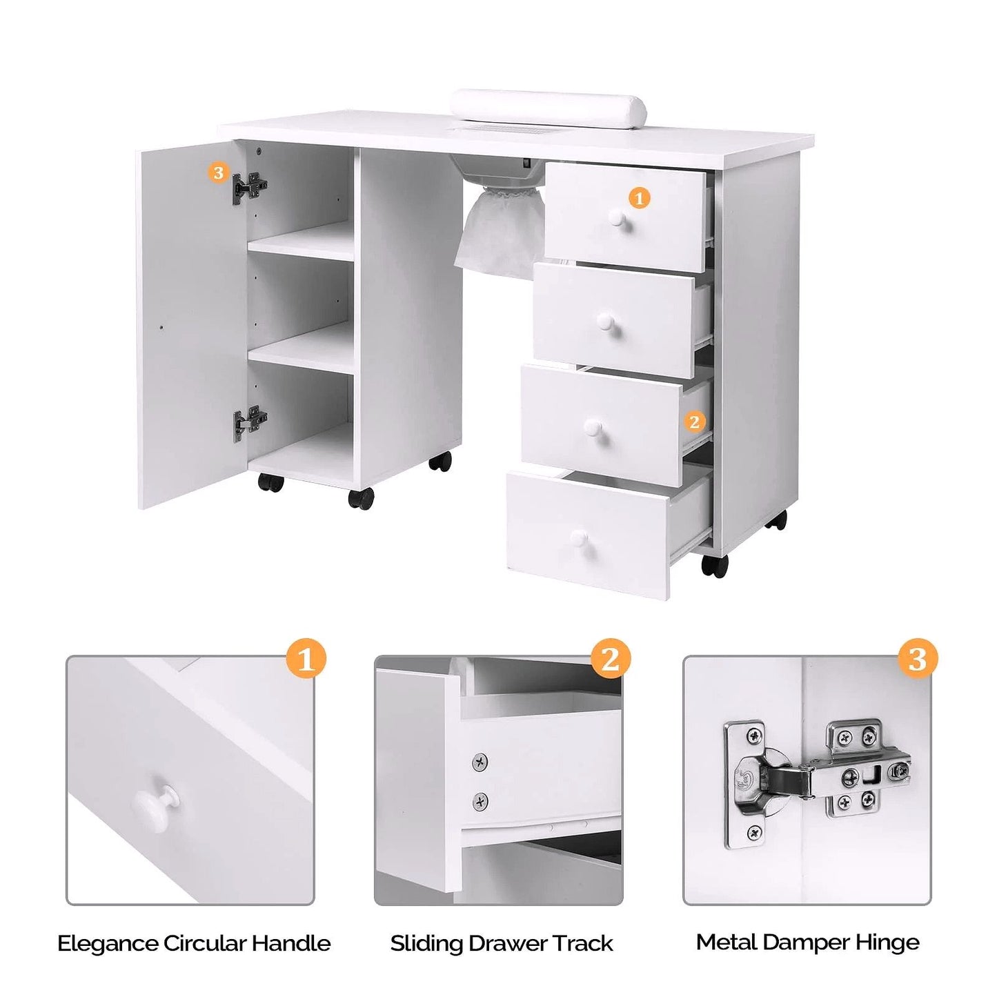 2026 OmySalon Manikürtisch / Nageltisch mit elektrischem Absaugventilator (Downdraft Vent)