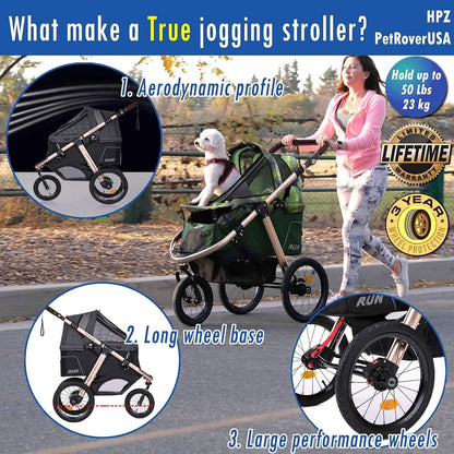 2026 Jogging-Sport-Tierbuggy mit Komfort-Gummirädern / Reißverschlusslosem Einstieg / Einhand-Schnellfaltung / Aluminiumrahmen für kleine & mittelgroße Hunde, Katzen und Haustiere (Grün Camouflage)
