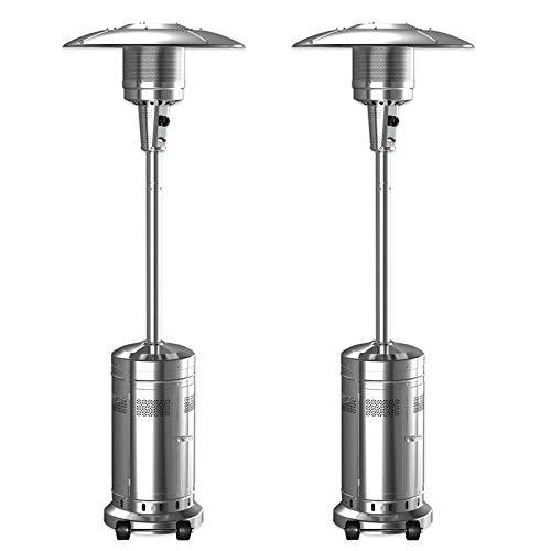 2026 2er Set 48.000-BTU Schirm-Patio-Propangas-Heizstrahler mit Rädern, Edelstahl-Patio-Heizstrahler, Edelstahl-Stehender Flüssiggas-Heizstrahler für den Außenbereich (Farbe: Silber)