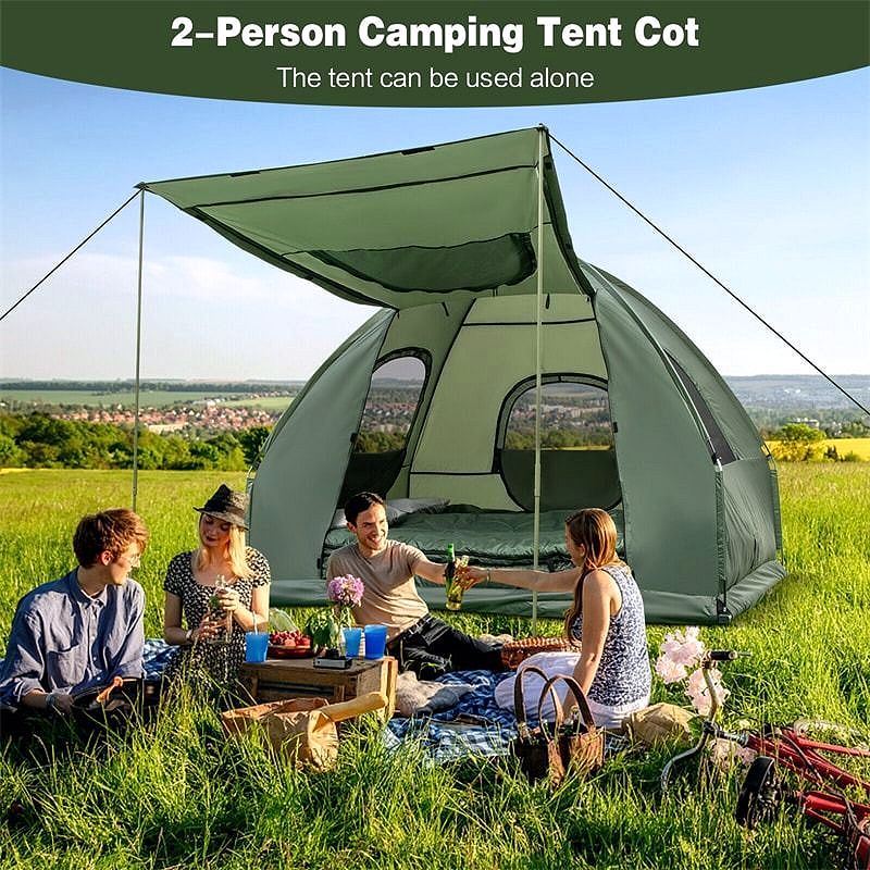 2026 5-in-1 Zelt-Campingbett für 2 Personen – Tragbares Outdoor-Tent-Combo mit Luftmatratze, Schlafsäcken & Sonnenschutz