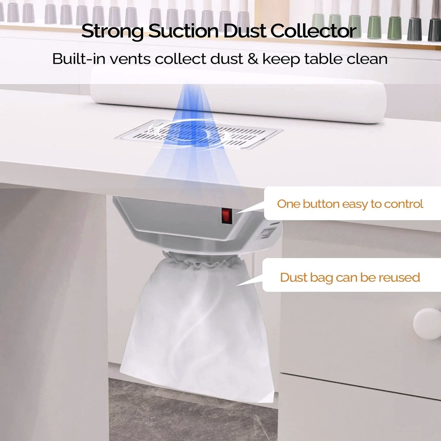 2026 OmySalon Manikürtisch / Nageltisch mit elektrischem Absaugventilator (Downdraft Vent)