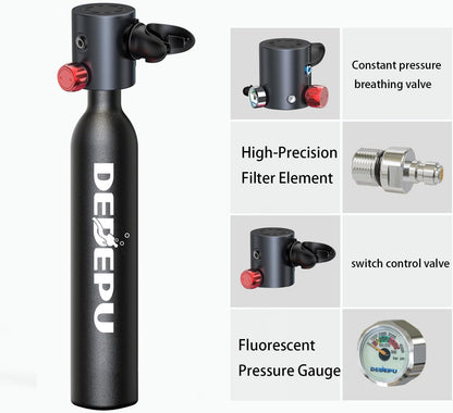 2026 Tauchflasche, 0,5 l Mini-Tauchflasche mit konstantem Druck, Tauchflaschen mit An-/Aus-Ventil, 5–10 Minuten Unterwasserfähigkeit, tragbare Mini-Tauchflaschen, Tauchflaschen mit Pumpe