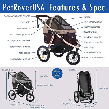 2026 Jogging-Sport-Tierbuggy mit Komfort-Gummirädern / Reißverschlusslosem Einstieg / Einhand-Schnellfaltung / Aluminiumrahmen für kleine & mittelgroße Hunde, Katzen und Haustiere (Grün Camouflage)