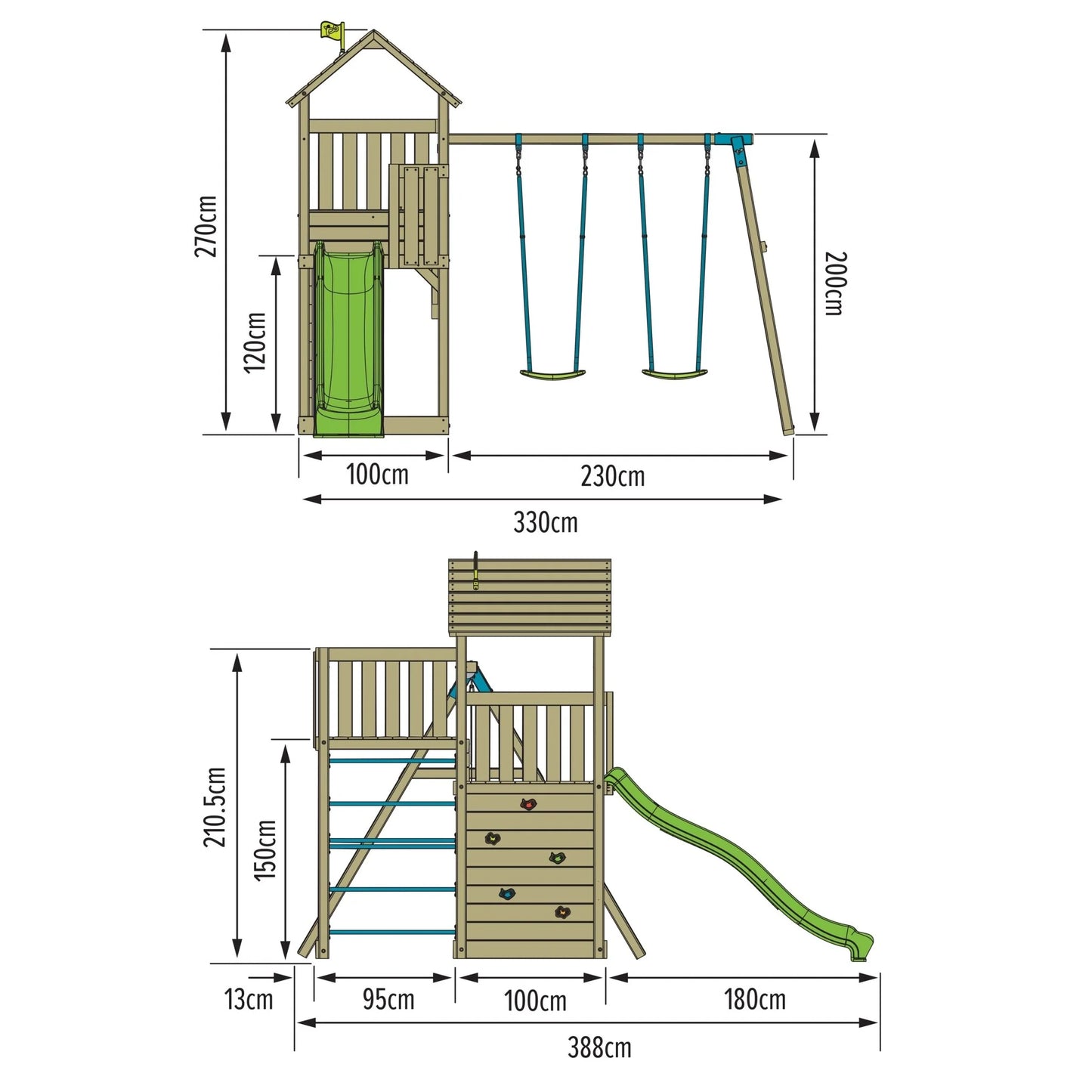 2026 TP Skywood Holzturm-Klettergerüst mit Wellenrutsche, Sky Deck & Doppelschaukel – FSC®-zertifiziert