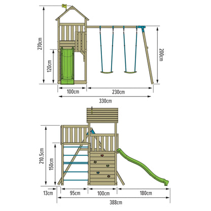 2026 TP Skywood Holzturm-Klettergerüst mit Wellenrutsche, Sky Deck & Doppelschaukel – FSC®-zertifiziert