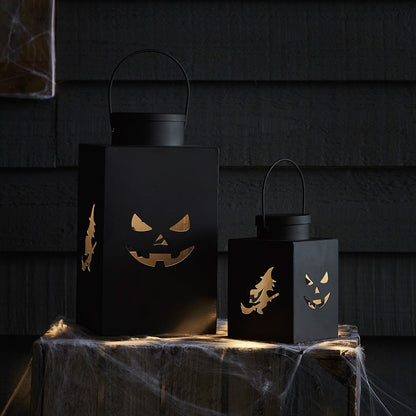 2er Set schwarze Halloween Laternen aus Metall