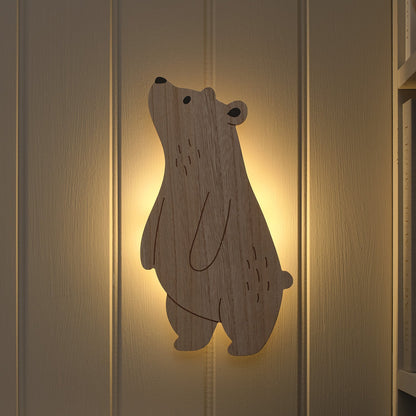 Neugieriger Bär Wandlampe fürs Kinderzimmer mit Fernbedienung in Warmweiß