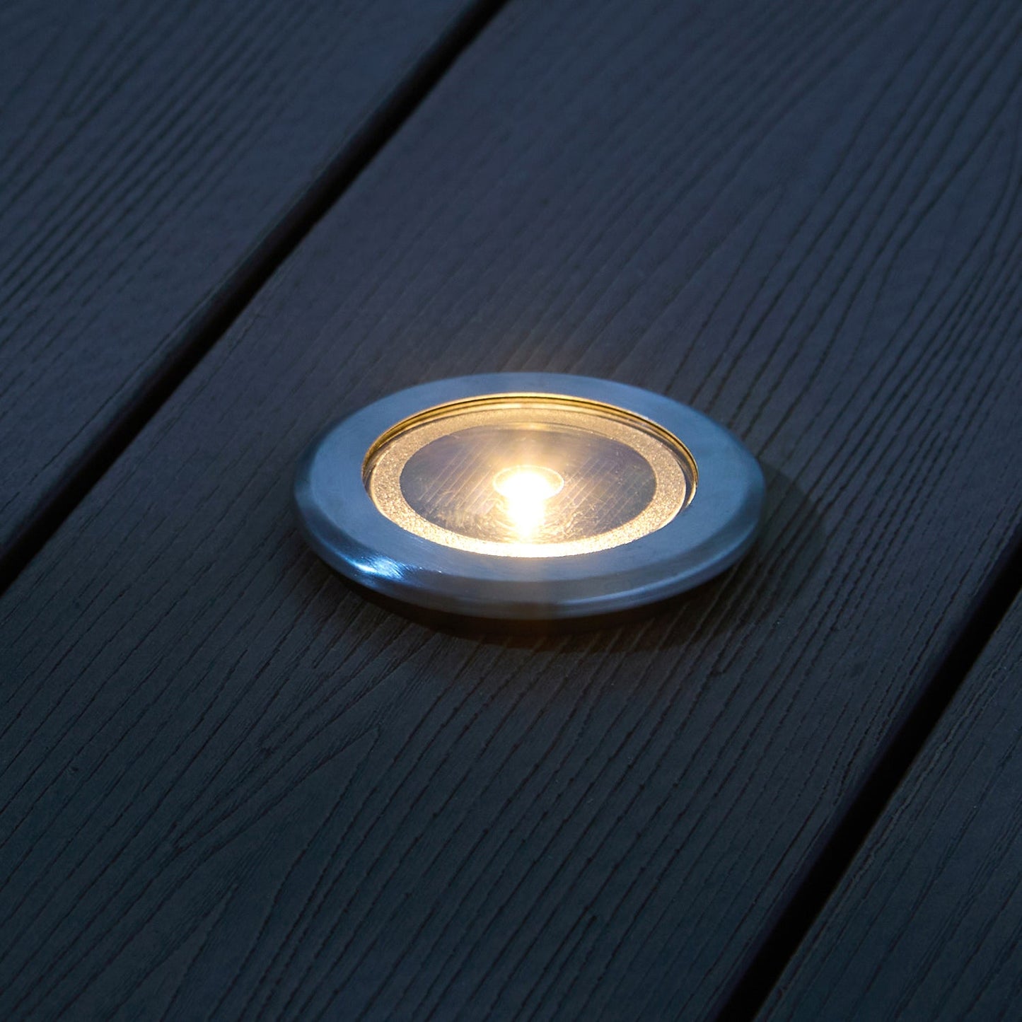 4er Set Solar Terrassen‑Einbaustrahler in Warmweiß, Silber