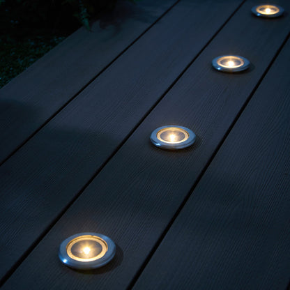 4er Set Solar Terrassen‑Einbaustrahler in Warmweiß, Silber