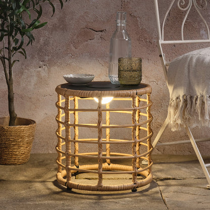 Hygge Solar-Beistelltisch in Flechtoptik mit dimmbarer Beleuchtung