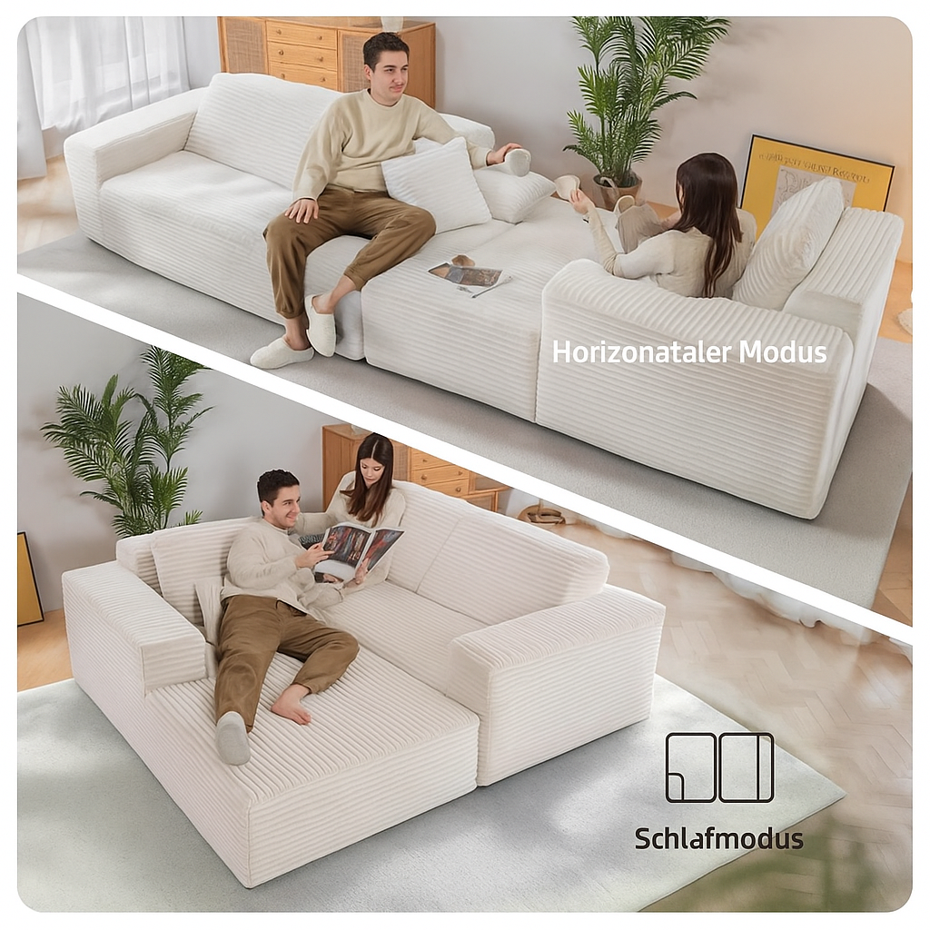 2026 110" Ecksofa ohne Stütze, Cloud Couch Ecksofa, L-förmiges modulares Cord-Ecksofa mit tiefer Sitzfläche, Polstersofa fürs Wohnzimmer, keine Montage erforderlich