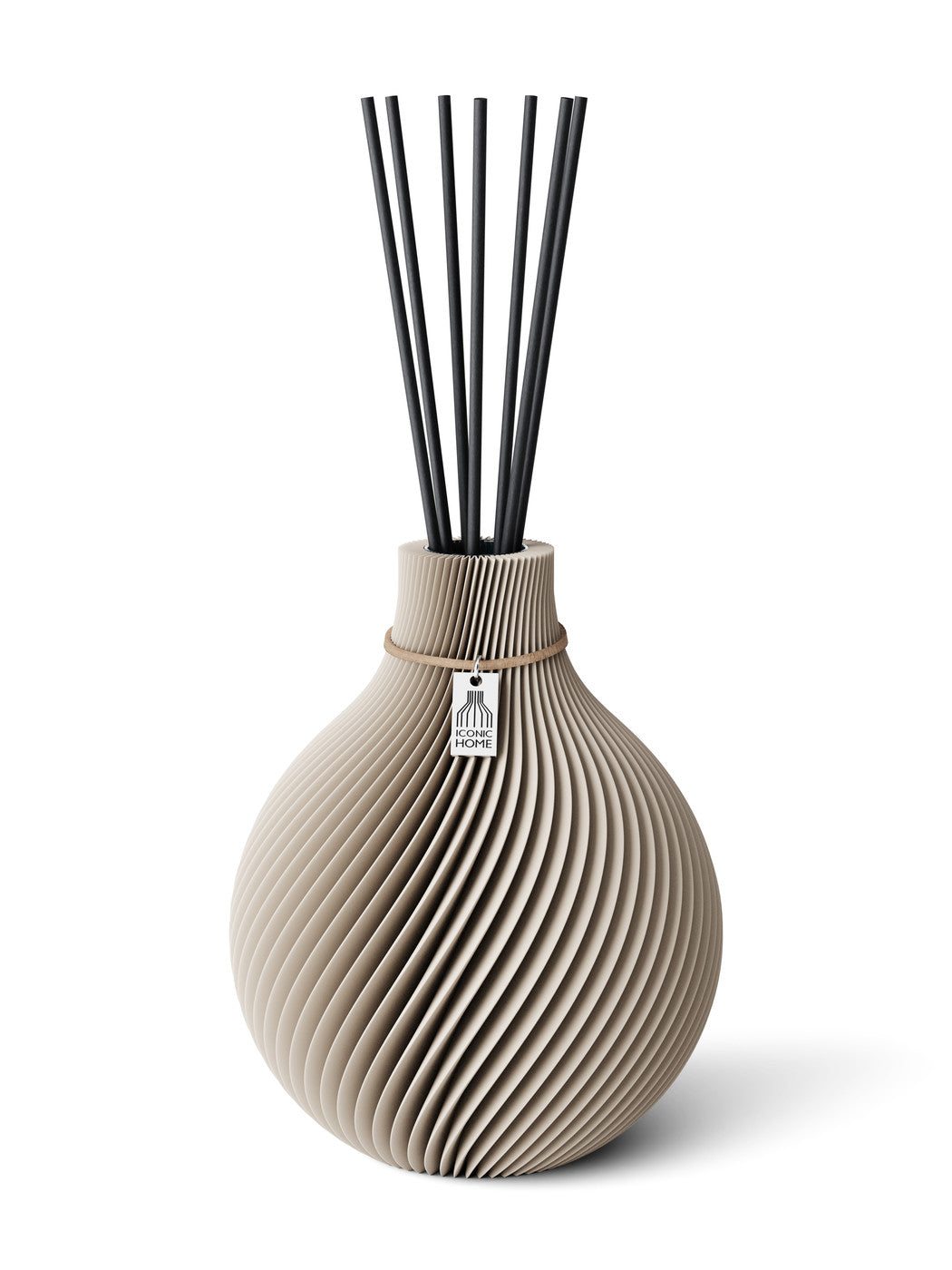 Duftvase Sphere Cozy Greige 17,5 cm ICONIC HOME Naturfarbenes Band