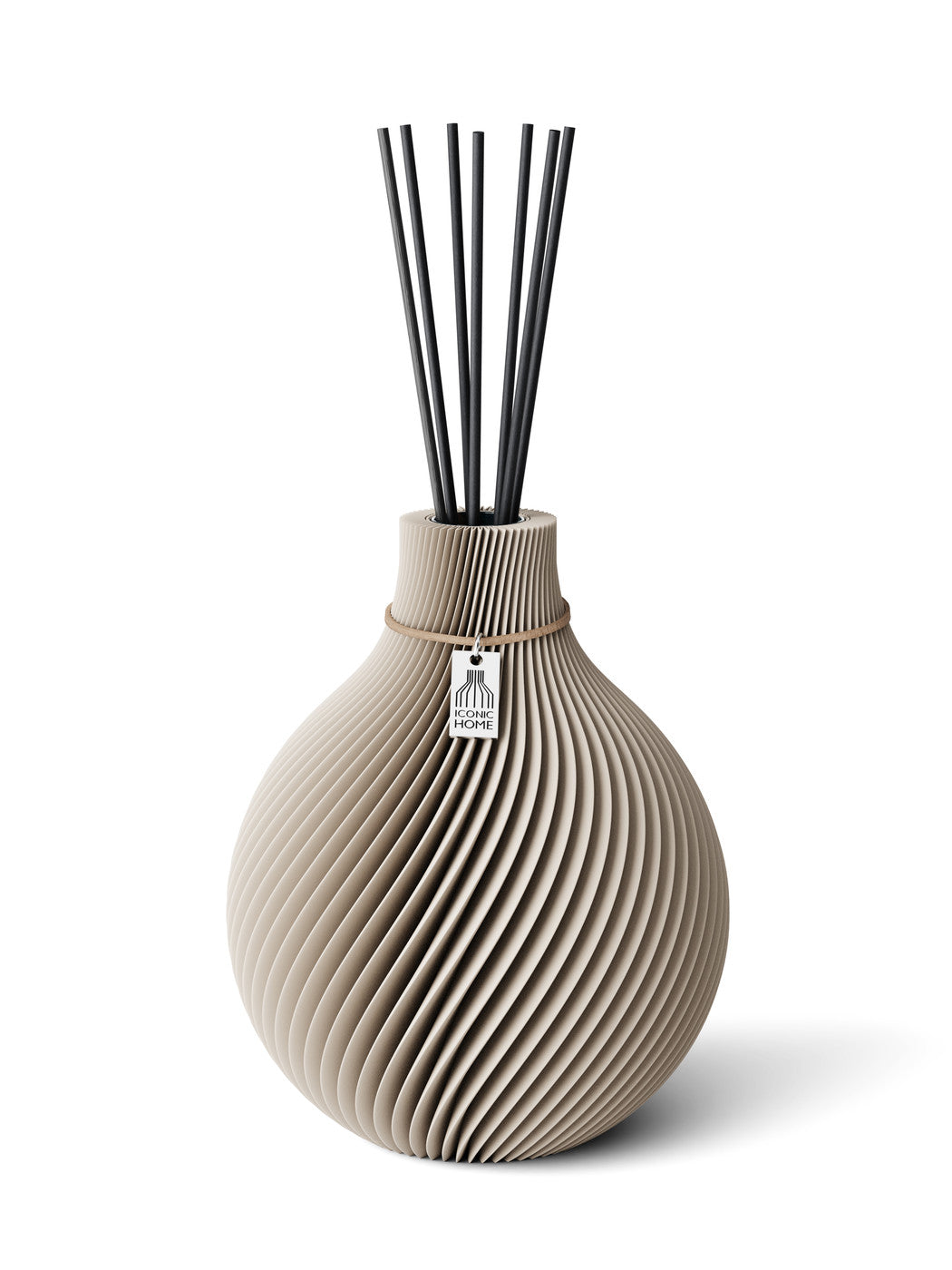 Duftvase Sphere Cozy Greige 20 cm ICONIC HOME Naturfarbenes Band