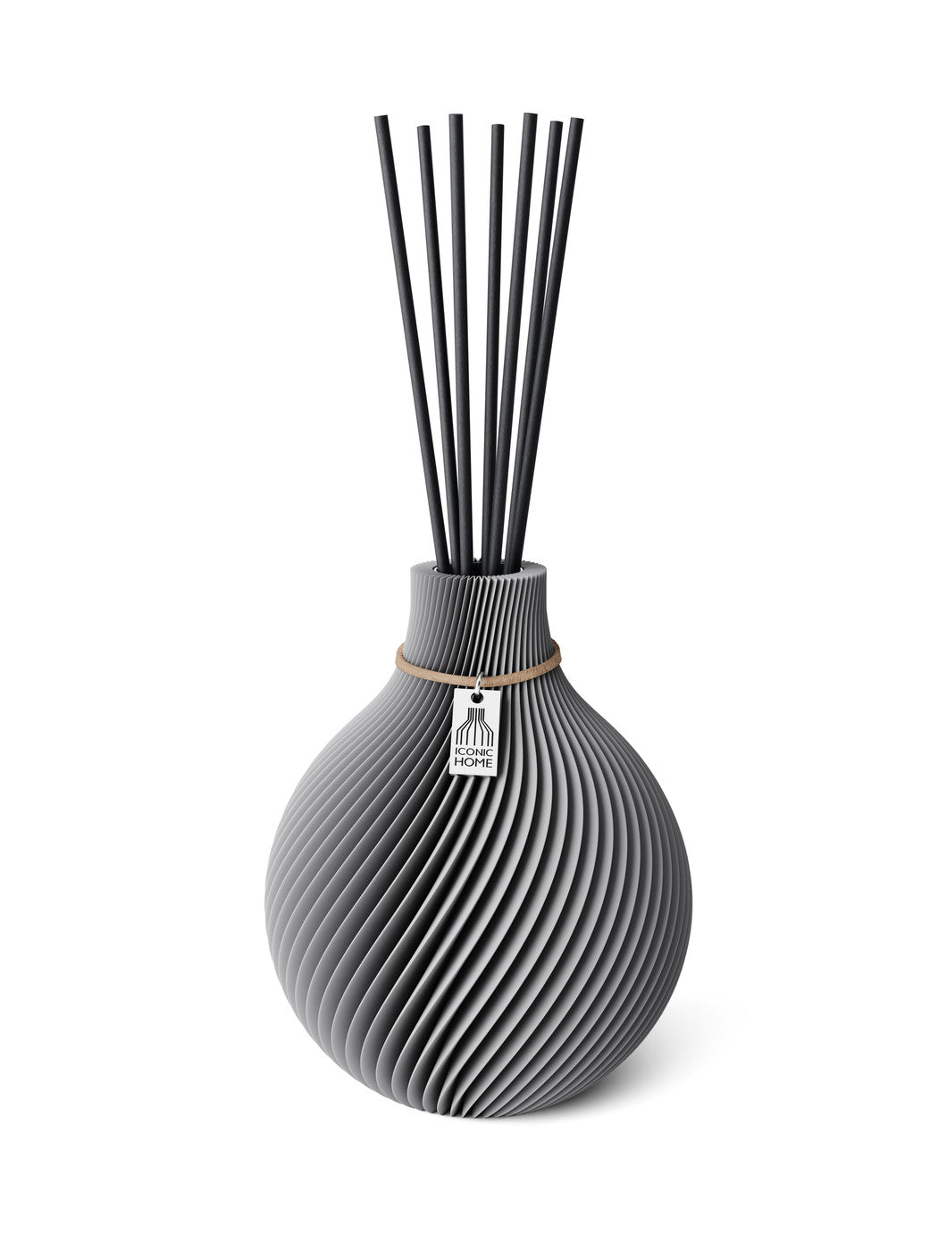 Duftvase Sphere Dreamy Gray 15 cm ICONIC HOME Naturfarbenes Band