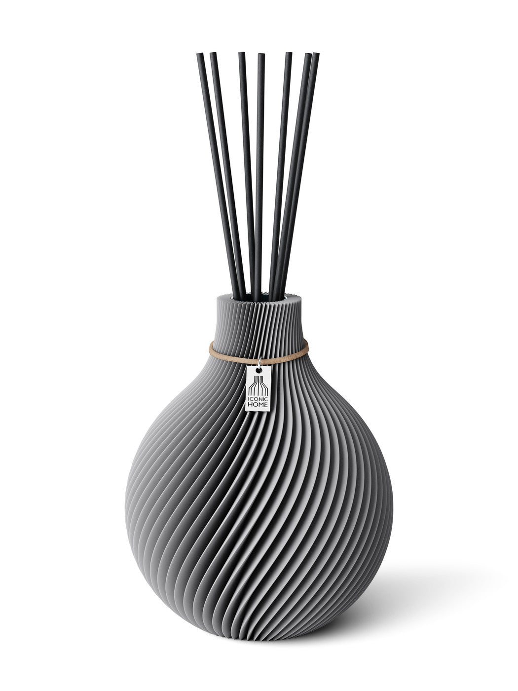 Duftvase Sphere Dreamy Gray 17,5 cm ICONIC HOME Naturfarbenes Band