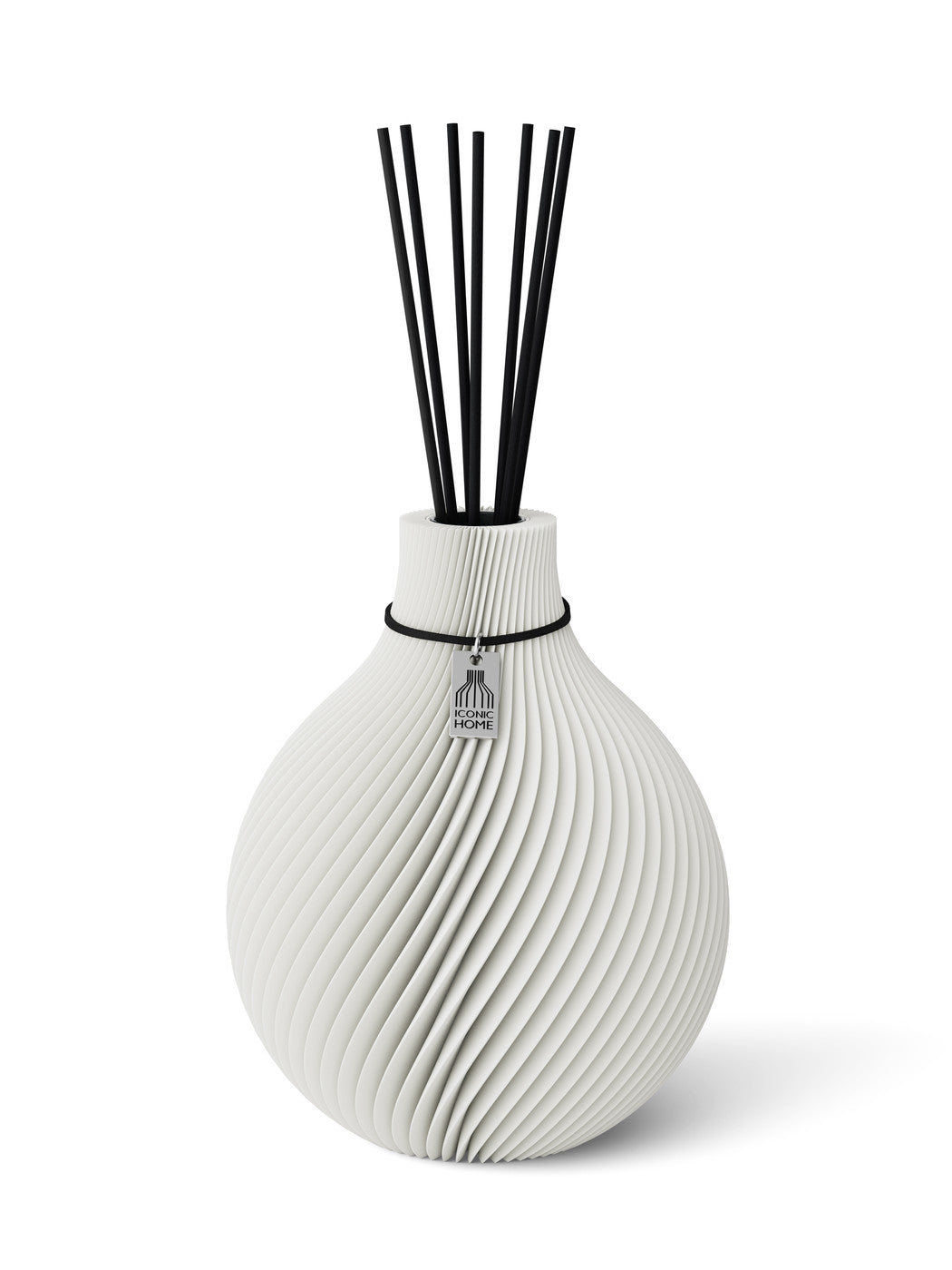 Duftvase Sphere Pure White 20 cm ICONIC HOME Schwarzes Band