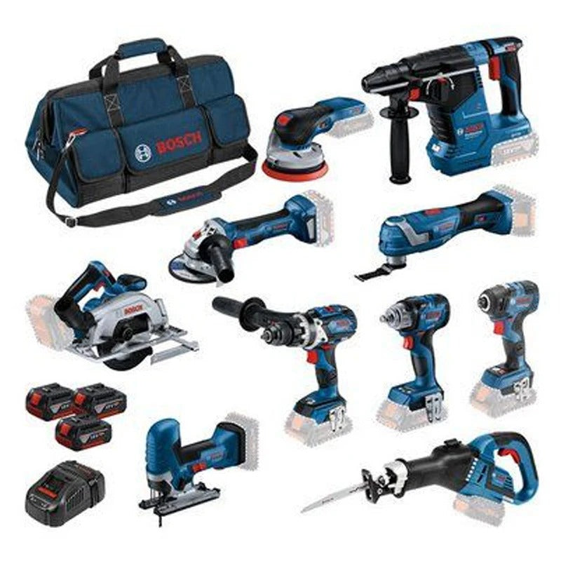 2026 BOSCH Professional 18V 10-Piece Power Tool Set – Includes 3× 5.0Ah Li-Ion Batteries, Fast Charger & Heavy-Duty Carry Bag