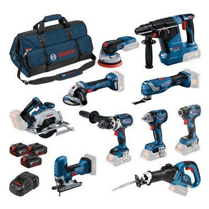 2026 BOSCH Professional 18V 10-Piece Power Tool Set – Includes 3× 5.0Ah Li-Ion Batteries, Fast Charger & Heavy-Duty Carry Bag