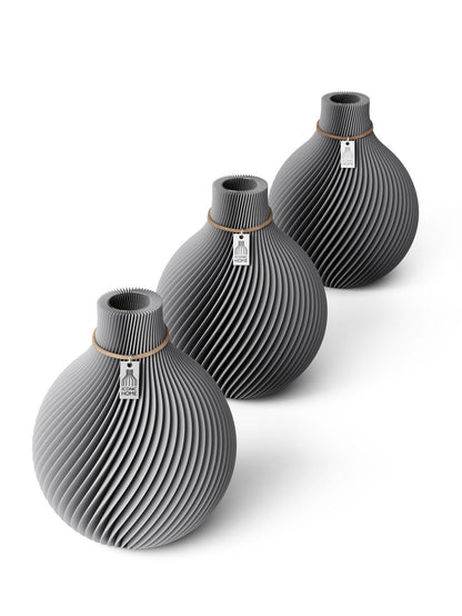 Tischvase Sphere naturfarbenes Band Set 3 Vasen 17,5 cm dreamy gray ICONIC HOME