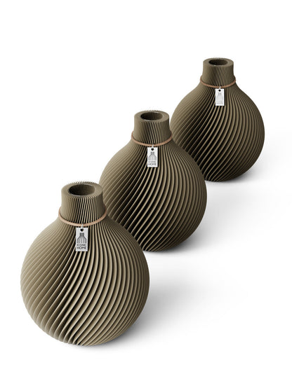 Tischvase Sphere naturfarbenes Band Set 3 Vasen 17,5 cm mystic mud ICONIC HOME