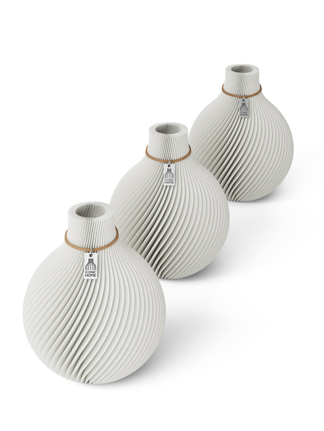 Tischvase Sphere naturfarbenes Band Set 3 Vasen 17,5 cm pure white ICONIC HOME