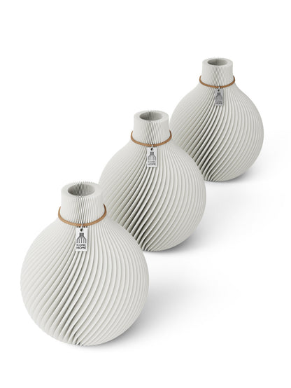 Tischvase Sphere naturfarbenes Band Set 3 Vasen 17,5 cm pure white ICONIC HOME