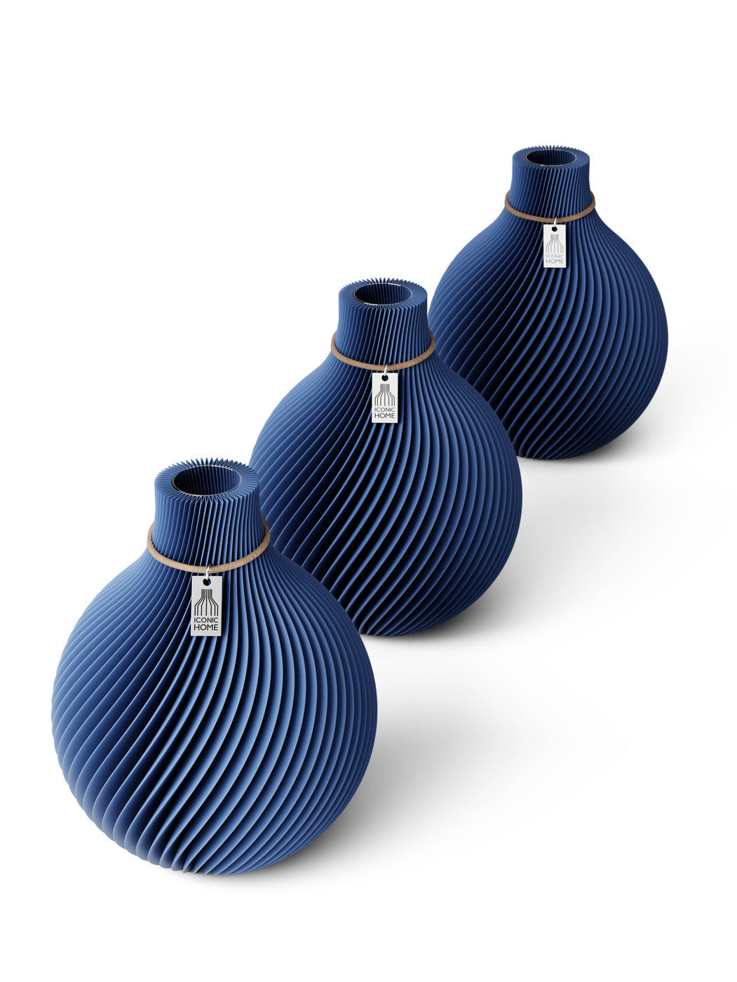 Tischvase Sphere Naturfarbenes Band 3er-Set 17,5 cm Sea Blue ICONIC HOME
