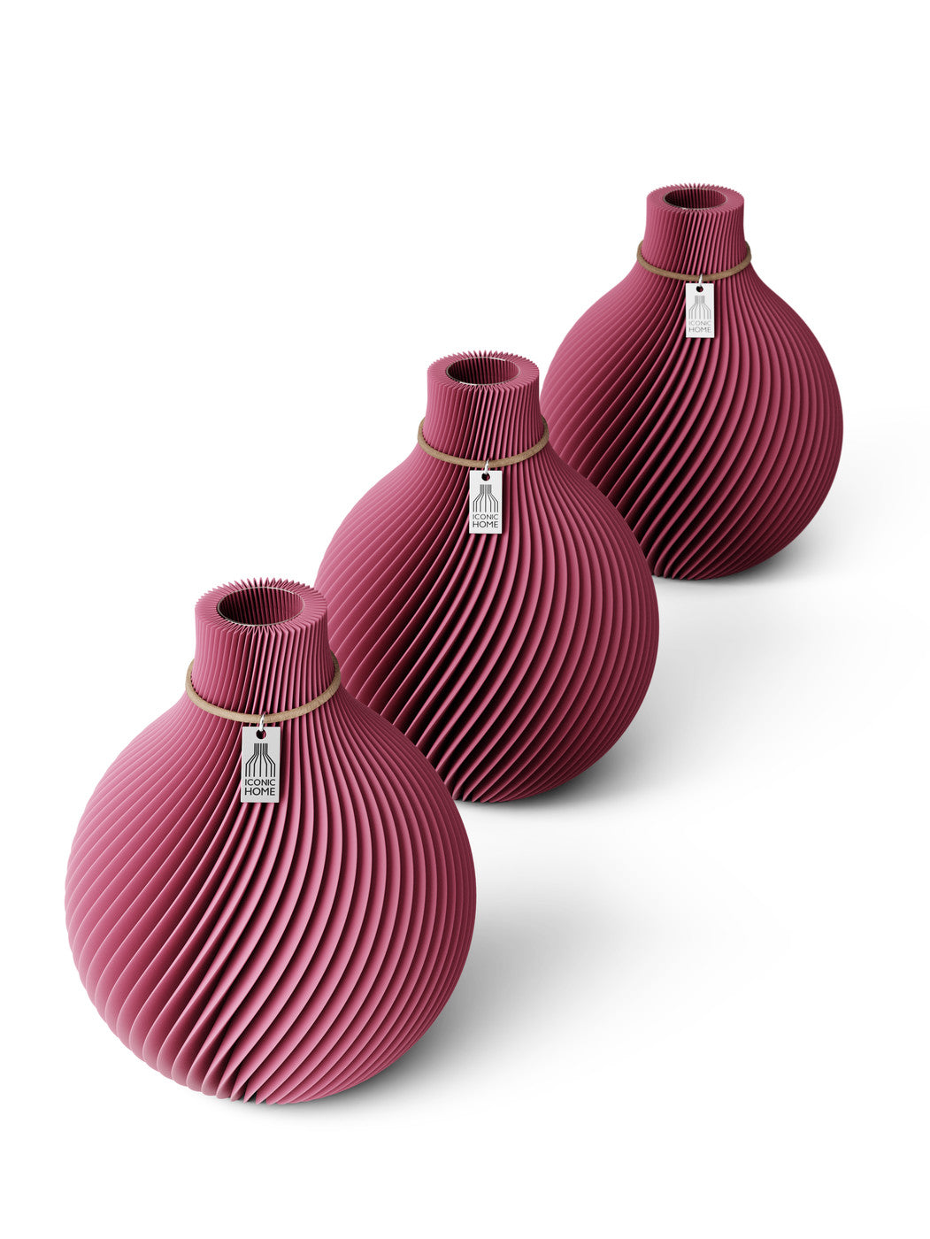 Tischvase Sphere Naturfarbenes Band Set 3 Vasen 17,5 cm Soft Berry ICONIC HOME