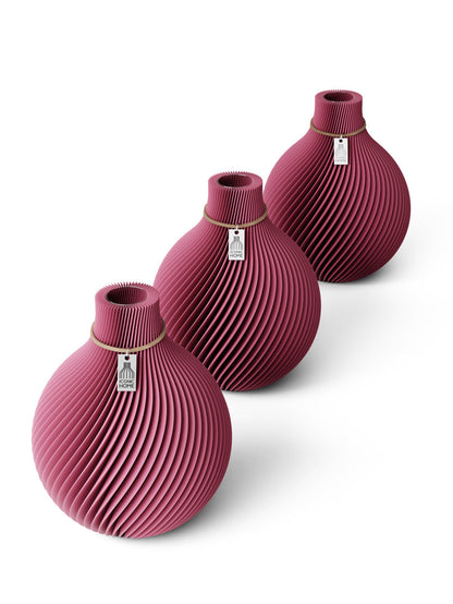 Tischvase Sphere Naturfarbenes Band Set 3 Vasen 17,5 cm Soft Berry ICONIC HOME