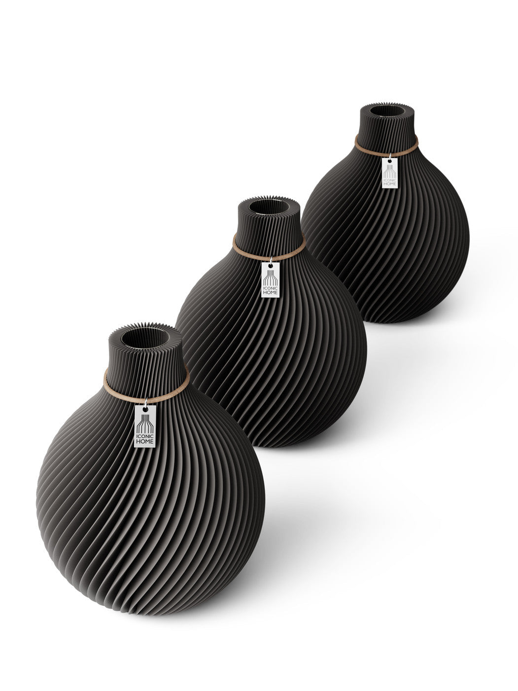 Tischvase Sphere naturfarbenes Band Set 3 Vasen 17,5 cm stormy gray ICONIC HOME