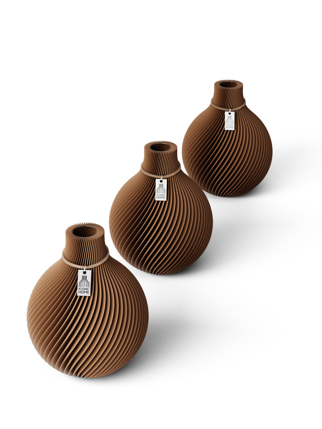 Tischvase Sphere naturfarbenes Band Set 3 Vasen 15 cm choco brown ICONIC HOME