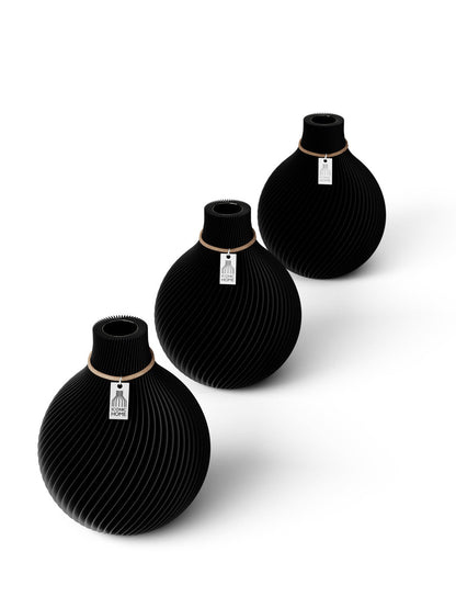 Tischvase Sphere naturfarbenes Band Set 3 Vasen 15 cm deep black ICONIC HOME 