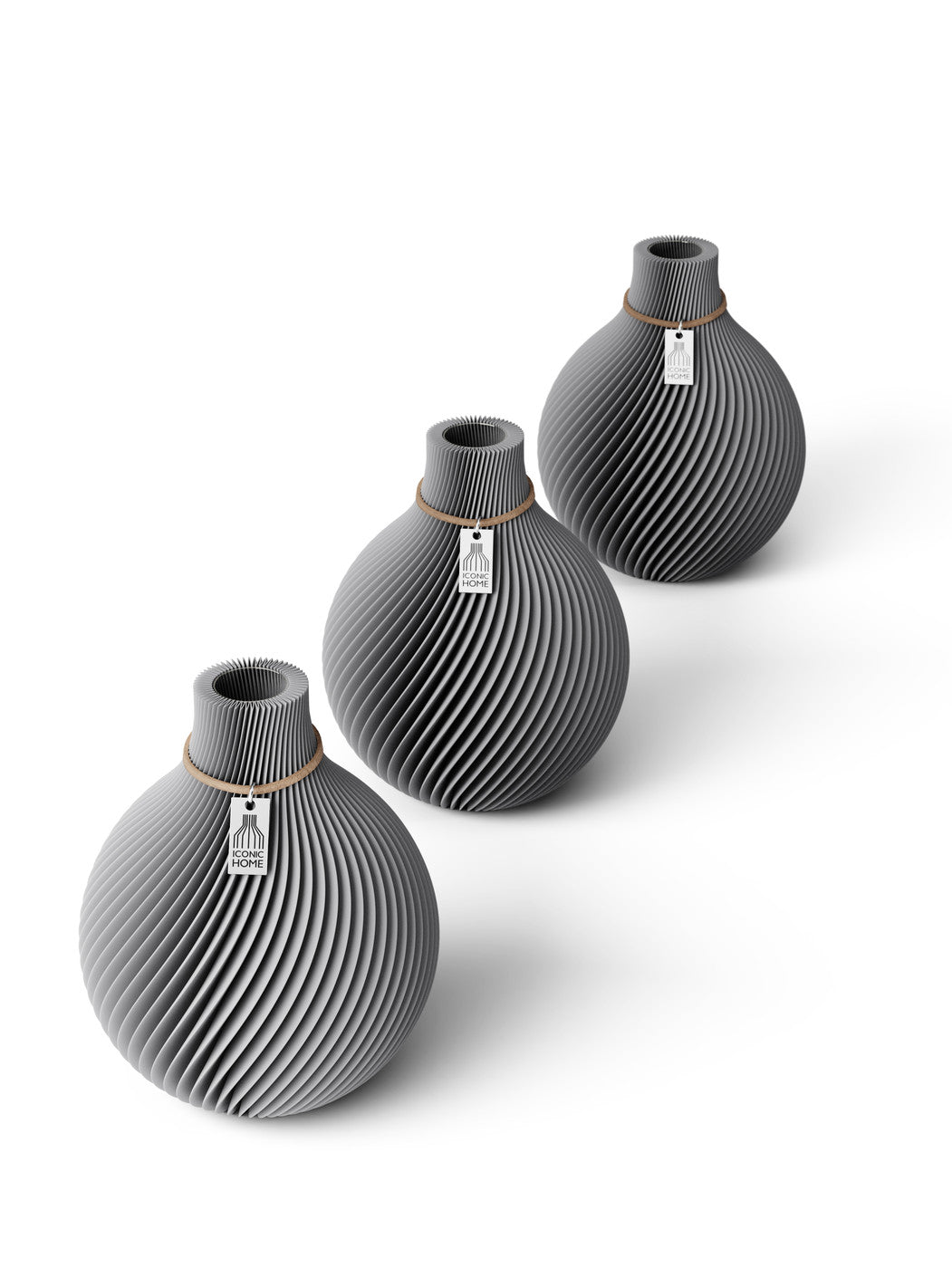 Tischvase Sphere naturfarbenes Band Set 3 Vasen 15 cm dreamy gray ICONIC HOME