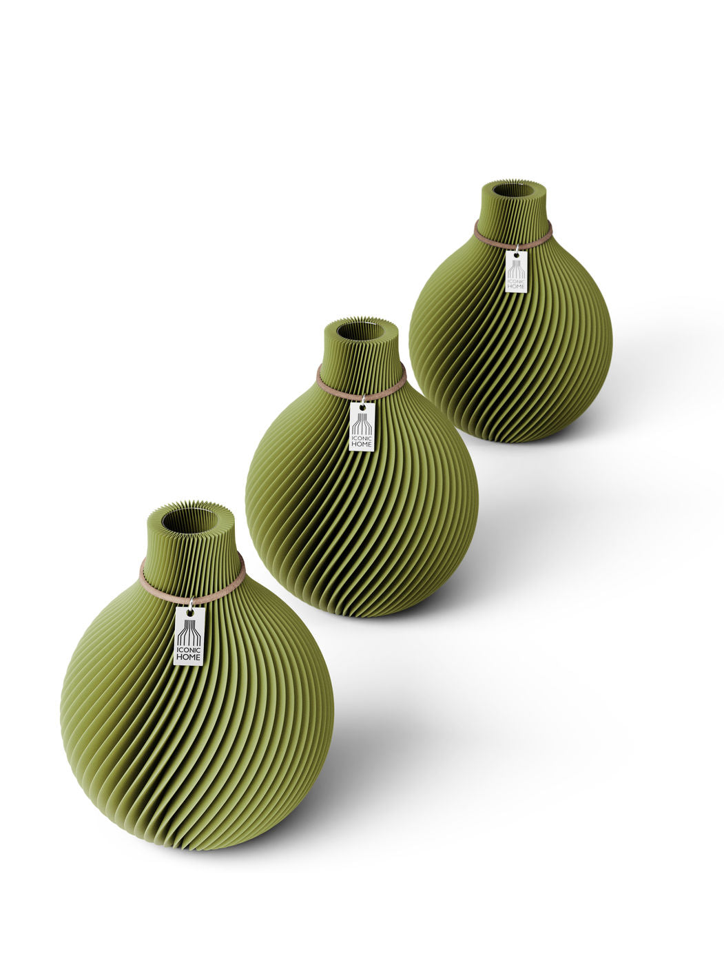 ICONIC HOME Tischvase Sphere naturfarbenes Band 15 cm Matcha Green