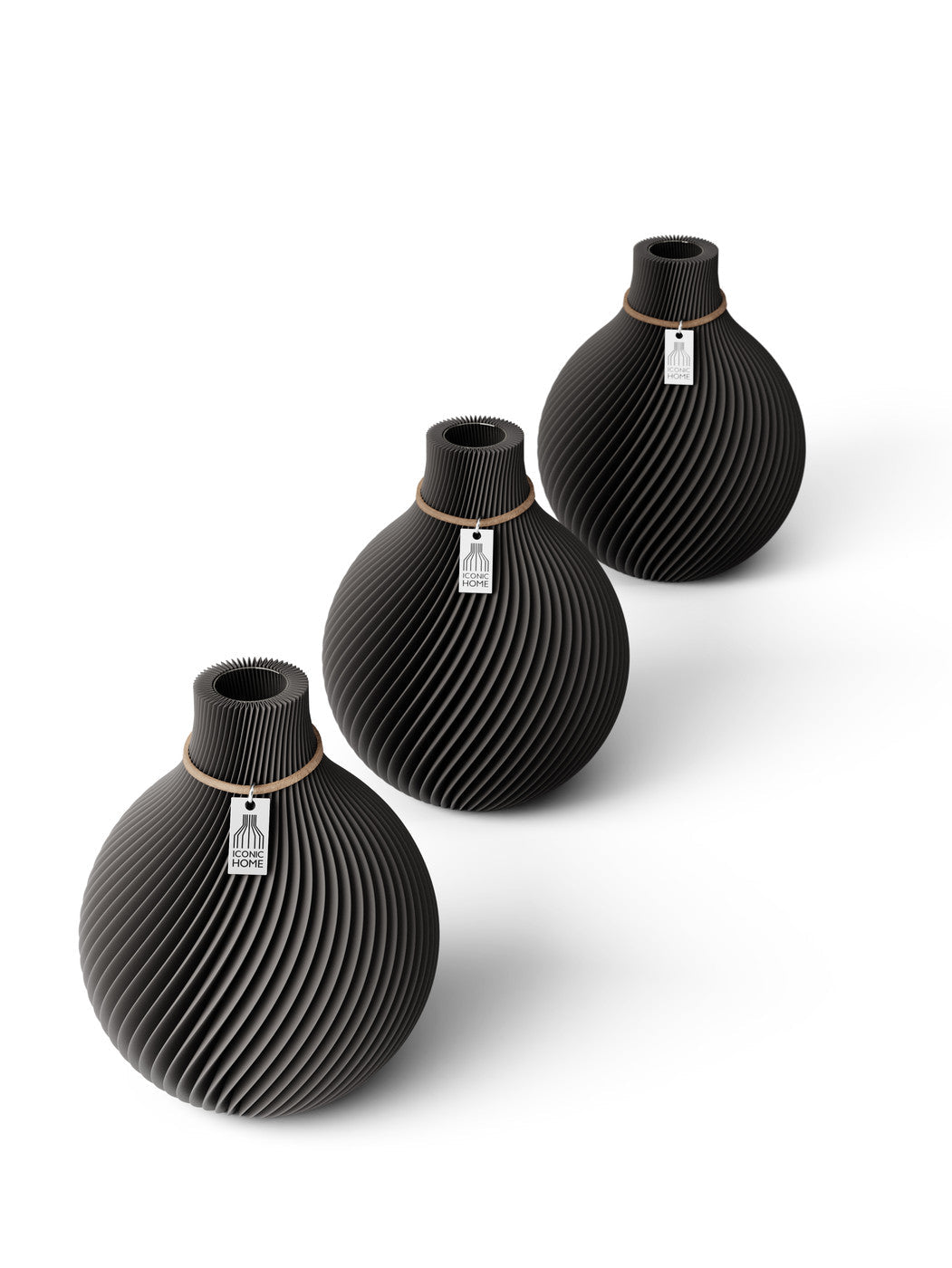 Tischvase Sphere naturfarbenes Band Set 3 Vasen 15 cm stormy gray ICONIC HOME
